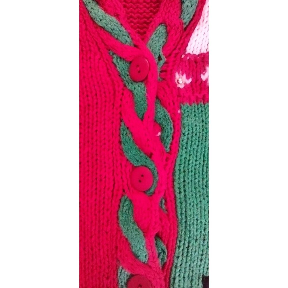 Jennifer Moore Vintage CHRISTMAS Sweater Hand Knit Beads Bows Three Women Size M - Picture 10 of 13